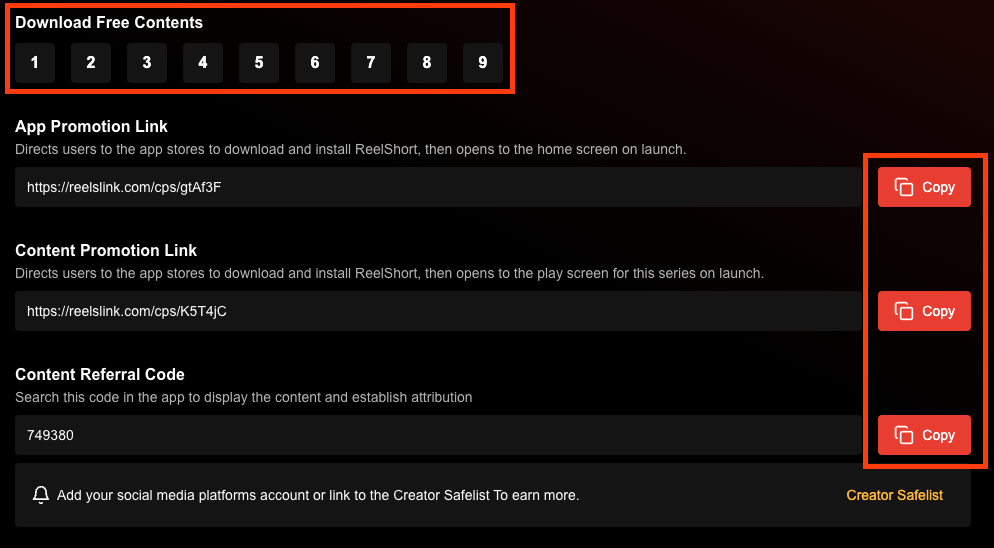 Two promotion methods: promotional link and referral code